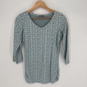 Fresh Produce Womens  V Neck Top Sz S Geometric Gray Cotton Beachy Casual USA